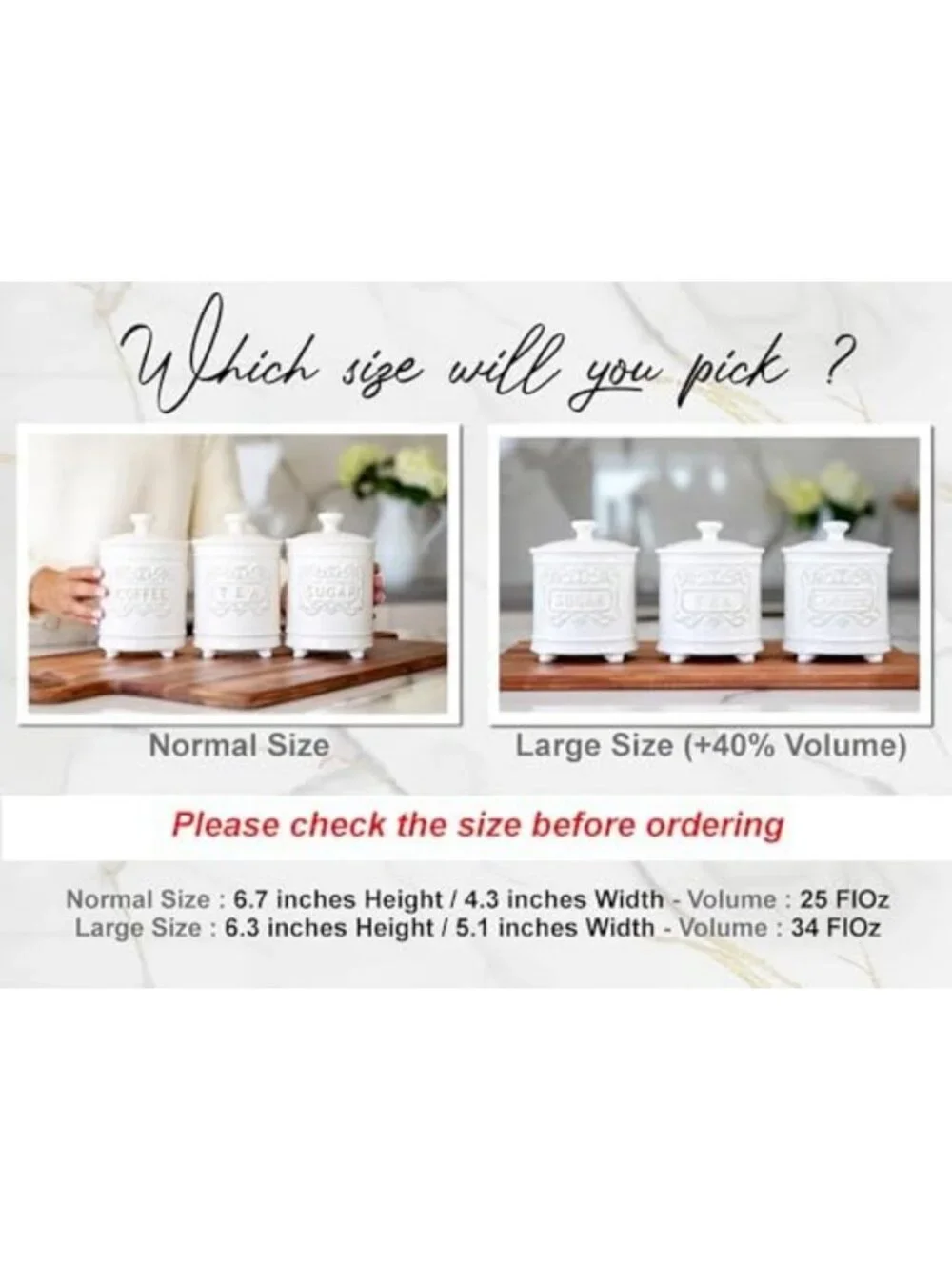 3-Piece Ceramic Canister Set - 35 Oz Each, Airtight Lids, Kitchen Storage